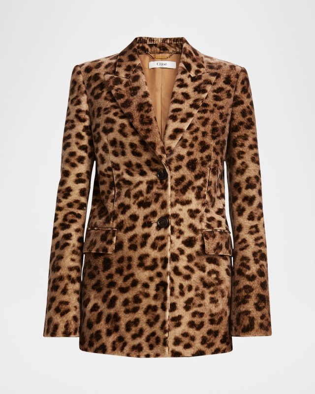 Leopard-Print SIngle-Breasted Jacket